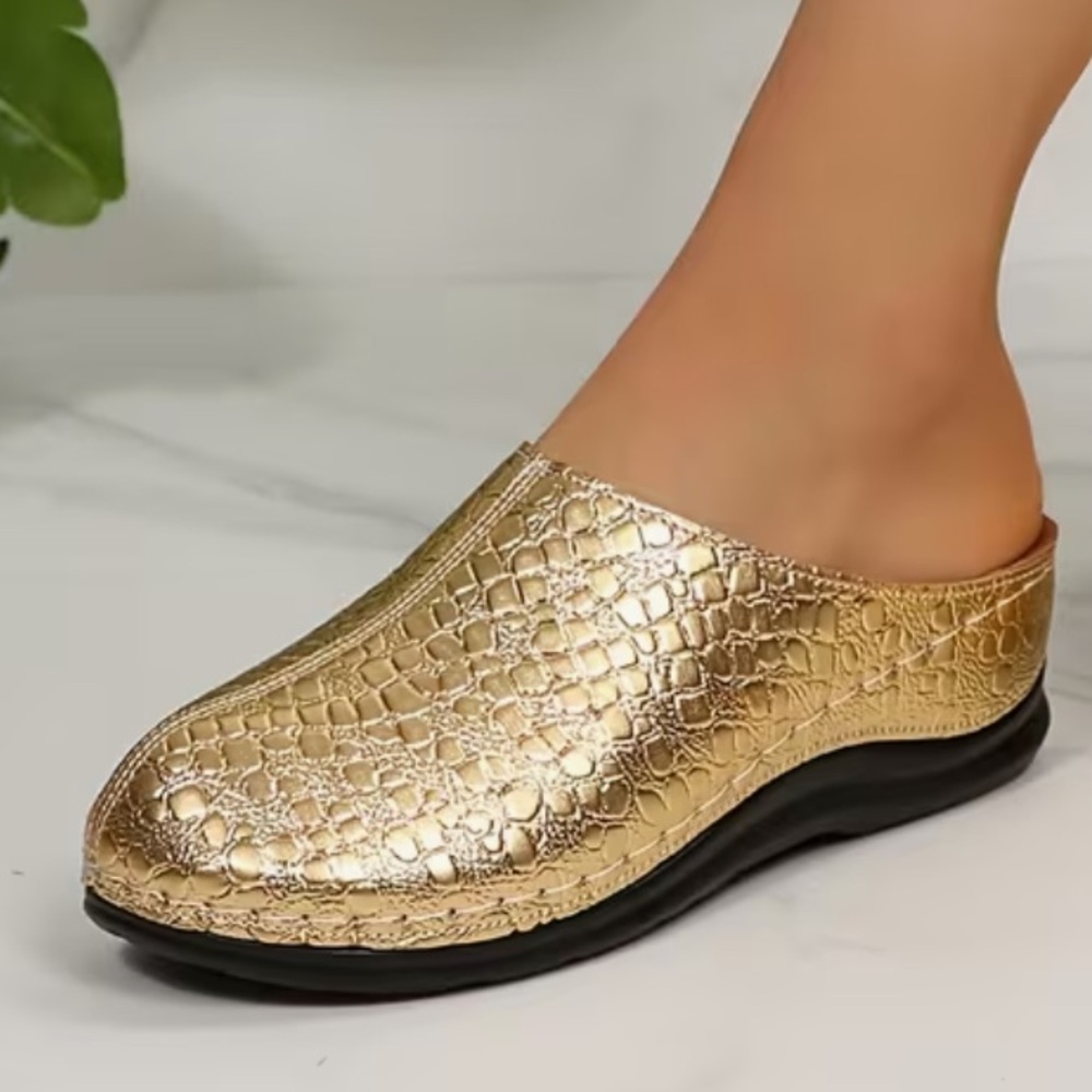 Gold Textured Women's Slip-On Shoes